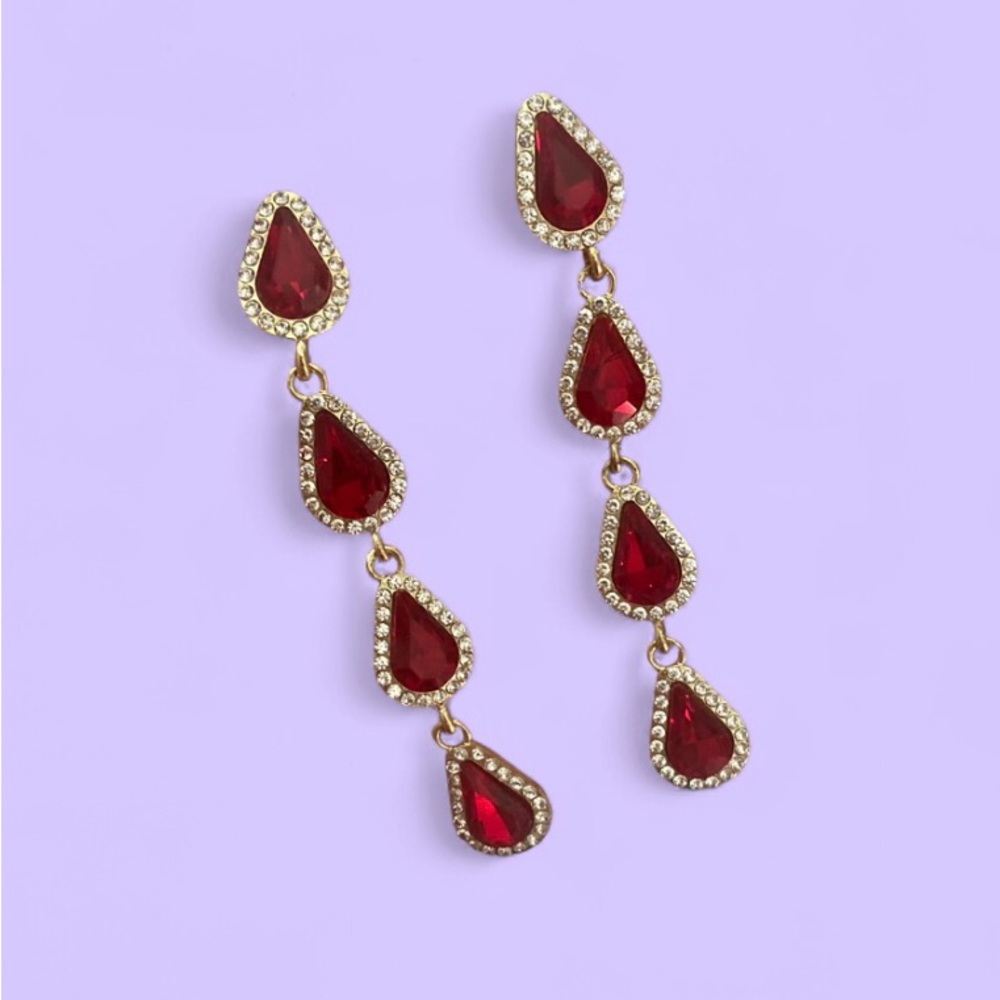 Glamorous Gold and Red Teardrop Earrings